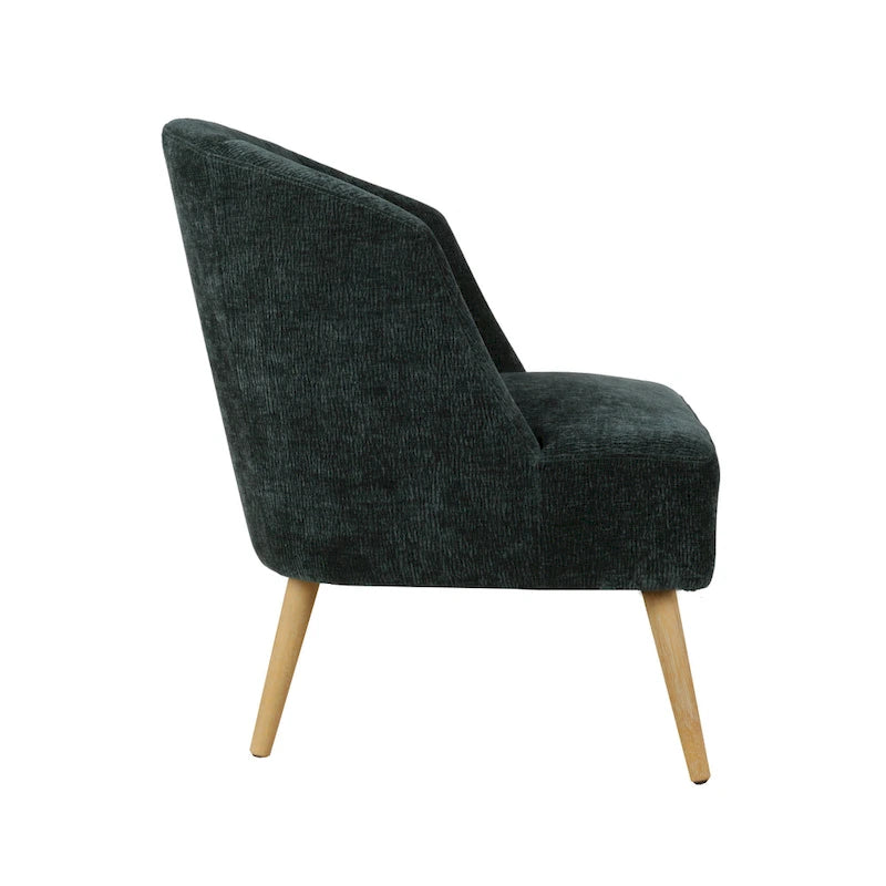 Fauteuil d’appoint tonneau en velours côtelé avec pieds en bois d’hévéa