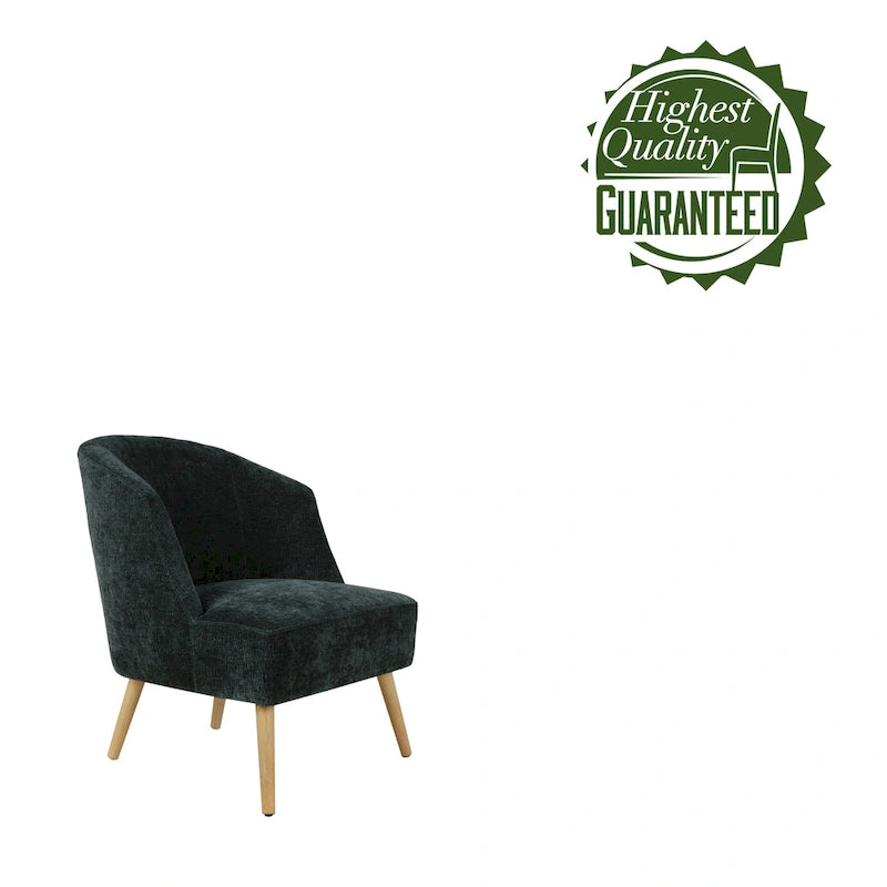 Fauteuil d’appoint tonneau en velours côtelé avec pieds en bois d’hévéa