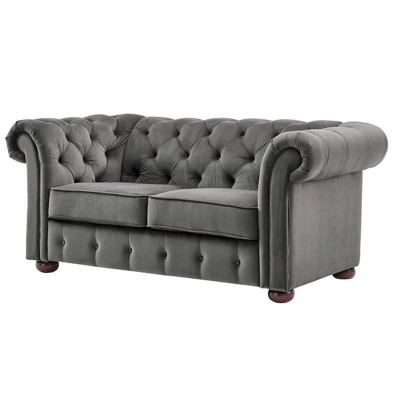 Klassische Zweisitzer-Couch mit Knopfheftung für zeitlos gestaltete Wohnräume