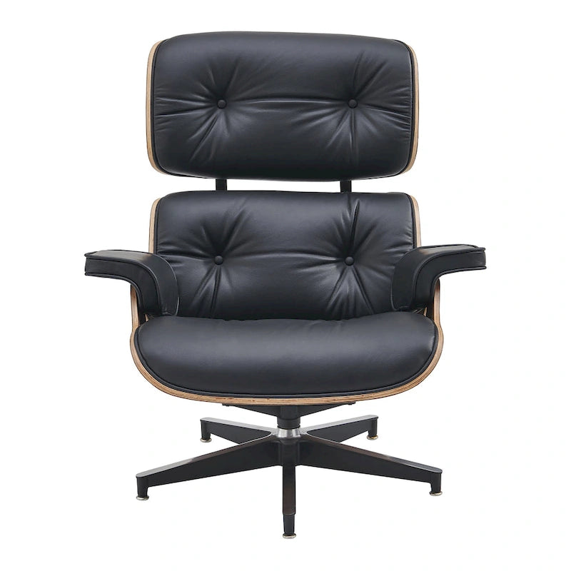 Loungesessel und Ottoman-Set im Mid-Century-Modern-Stil aus echtem Leder
