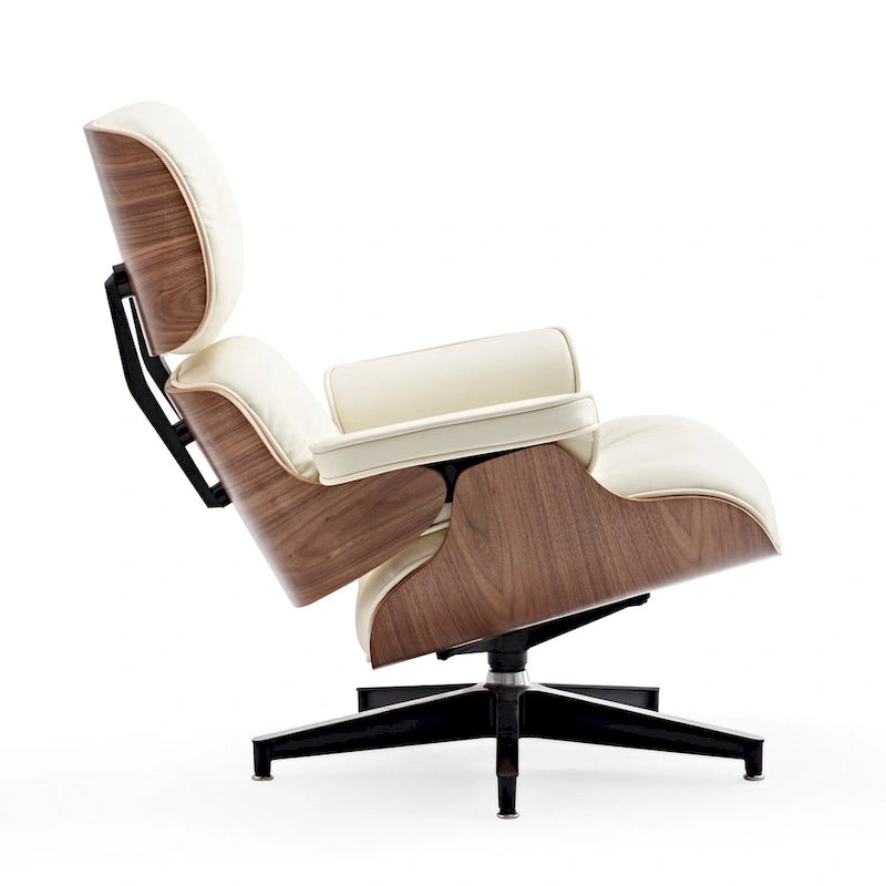 Loungesessel und Ottoman-Set im Mid-Century-Modern-Stil aus echtem Leder