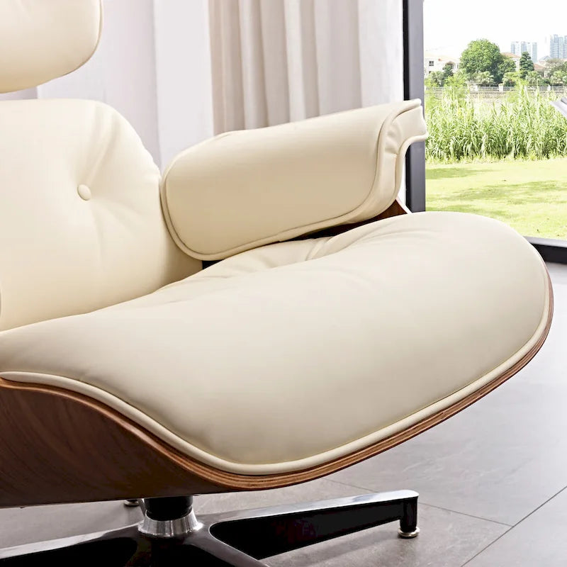 Loungesessel und Ottoman-Set im Mid-Century-Modern-Stil aus echtem Leder