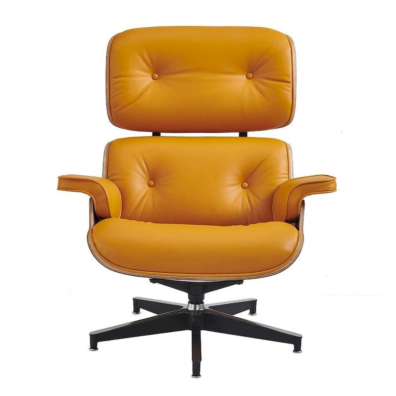 Loungesessel und Ottoman-Set im Mid-Century-Modern-Stil aus echtem Leder