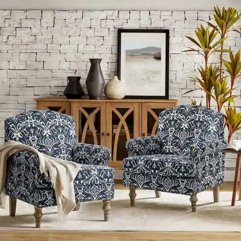 Fauteuil de style campagne à clous décoratifs et accoudoirs roulés (lot de 2)