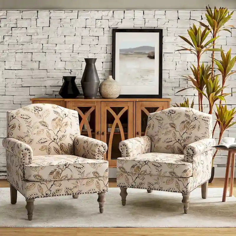 Fauteuil de style campagne à clous décoratifs et accoudoirs roulés (lot de 2)