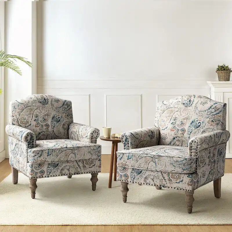 Fauteuil de style campagne à clous décoratifs et accoudoirs roulés (lot de 2)