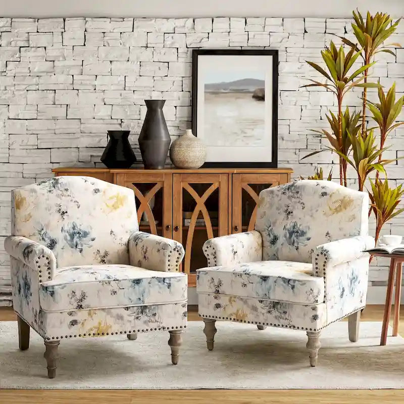 Fauteuil de style campagne à clous décoratifs et accoudoirs roulés (lot de 2)