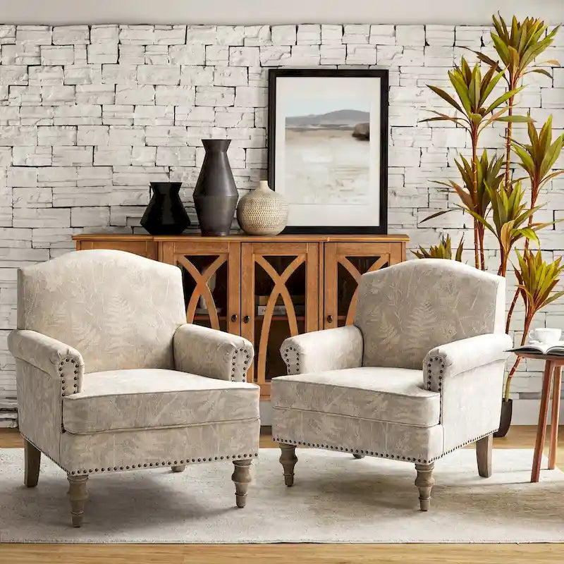 Fauteuil de style campagne à clous décoratifs et accoudoirs roulés (lot de 2)