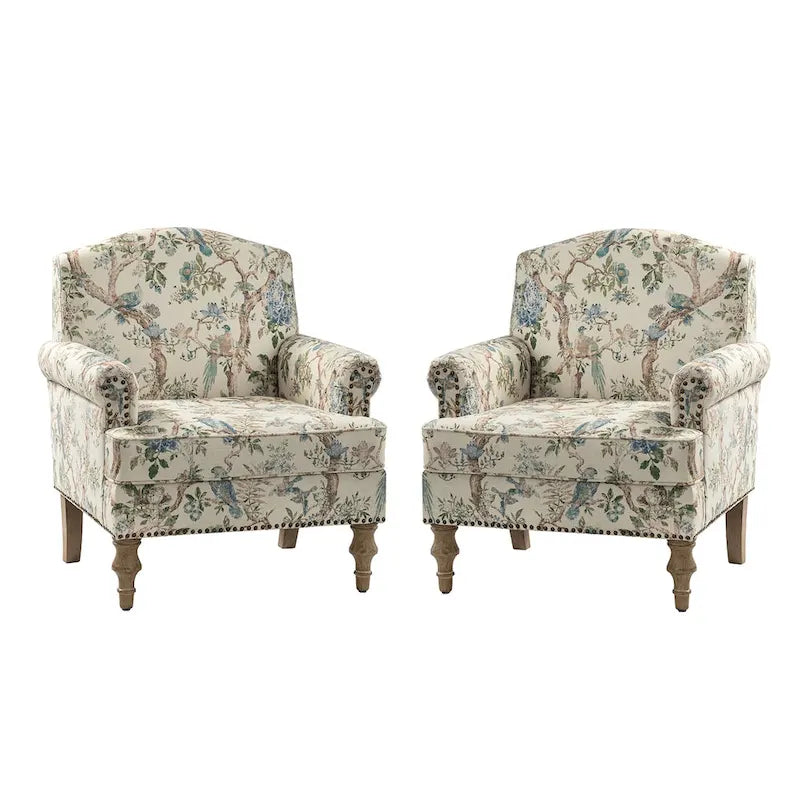 Sessel im Landhausstil mit Ziernägeln und gerollten Armlehnen (2er-Set)