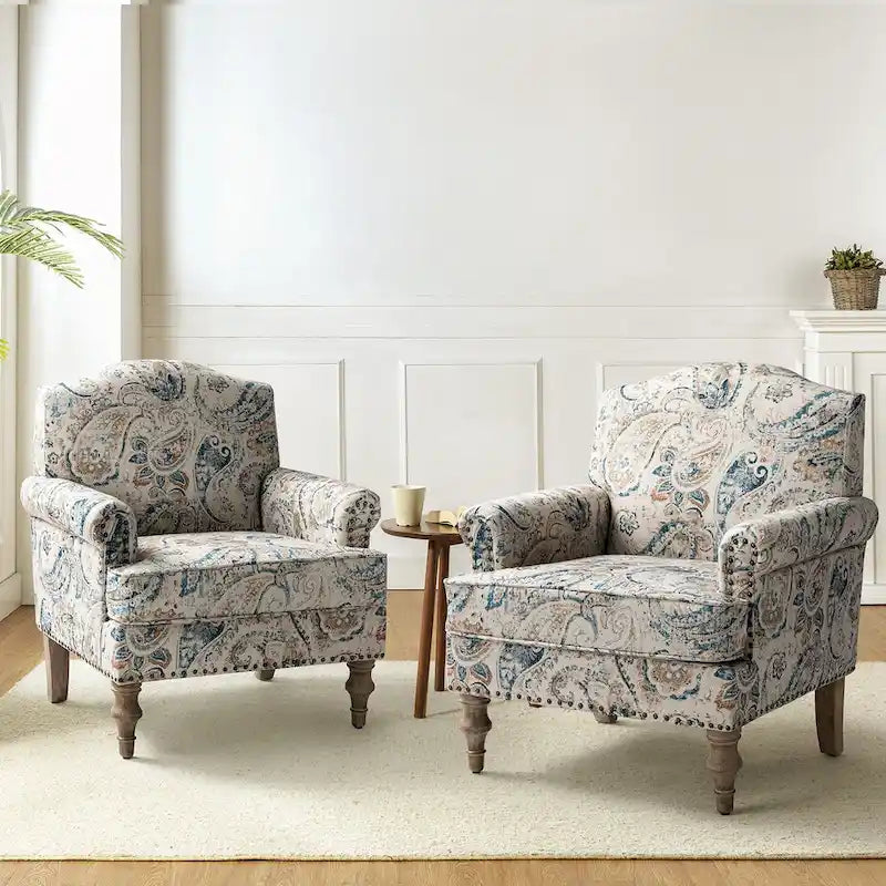 Sessel im Landhausstil mit Ziernägeln und gerollten Armlehnen (2er-Set)