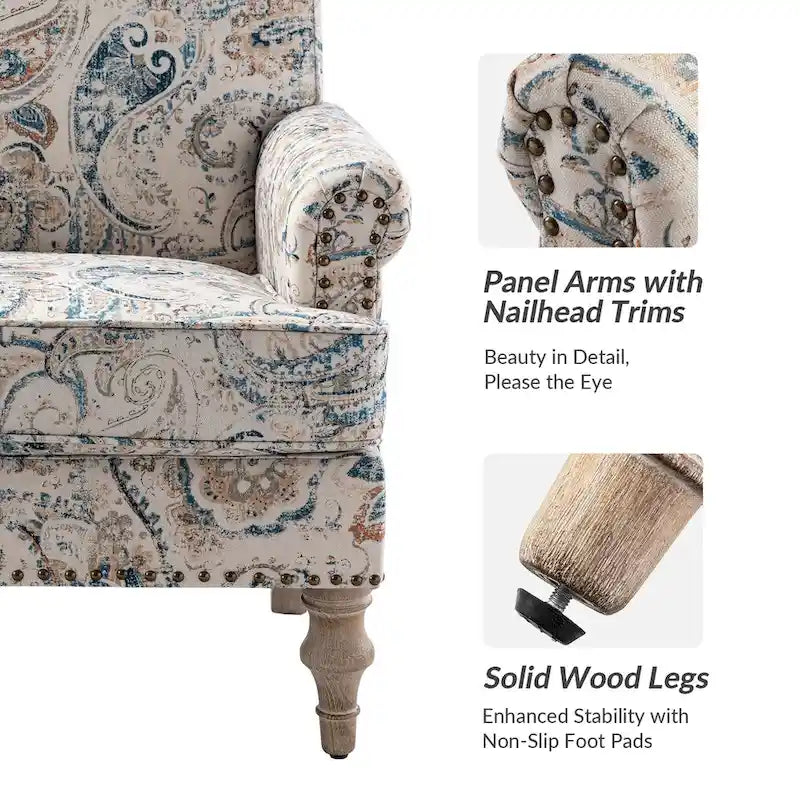 Sessel im Landhausstil mit Ziernägeln und gerollten Armlehnen (2er-Set)