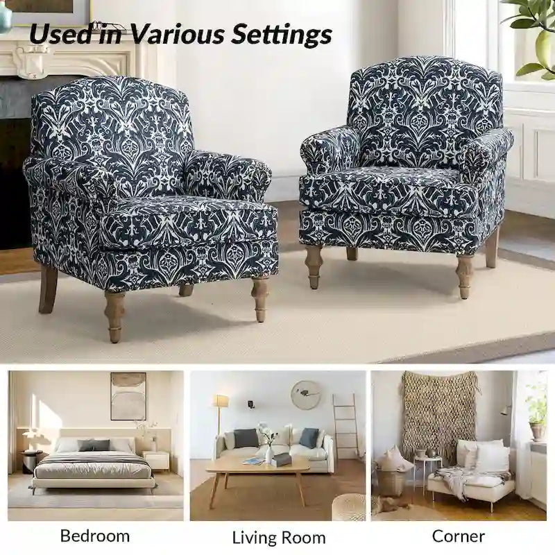 Sessel im Landhausstil mit Ziernägeln und gerollten Armlehnen (2er-Set)
