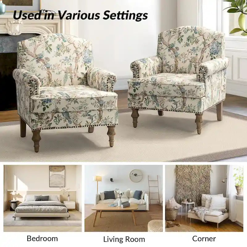 Sessel im Landhausstil mit Ziernägeln und gerollten Armlehnen (2er-Set)