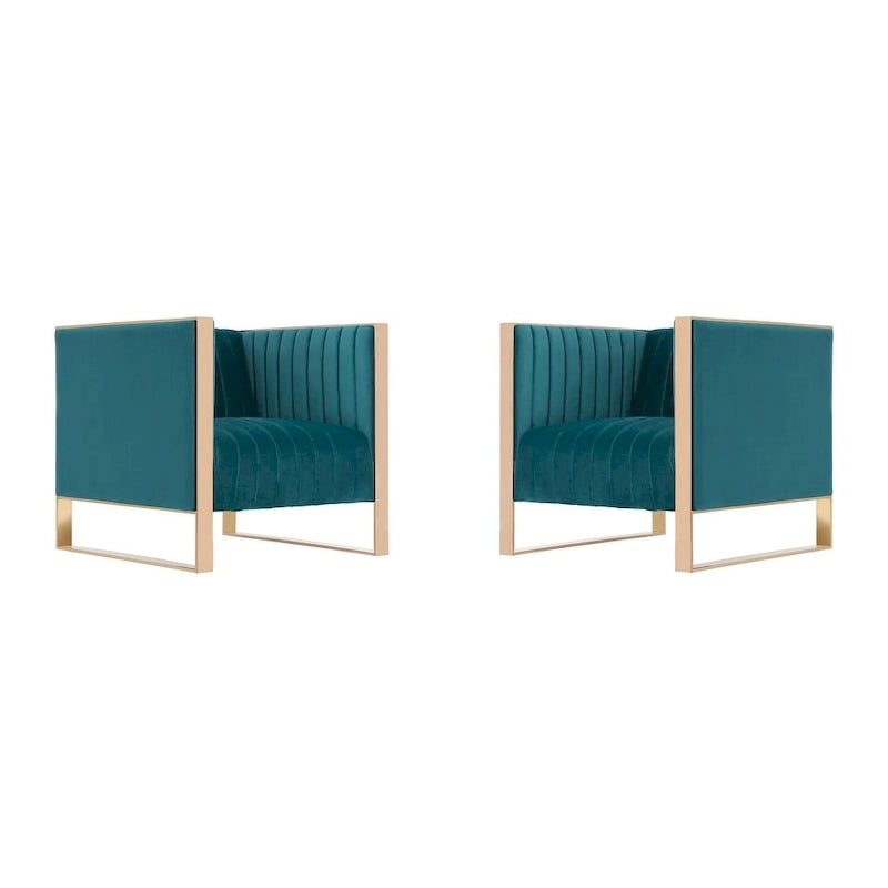 Fauteuil d’appoint en velours à cadre doré Manhattan Comfort Trillium (lot de 2)