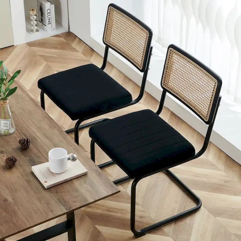 Lot de 2 chaises de salle à manger en rotin rembourrées de velours