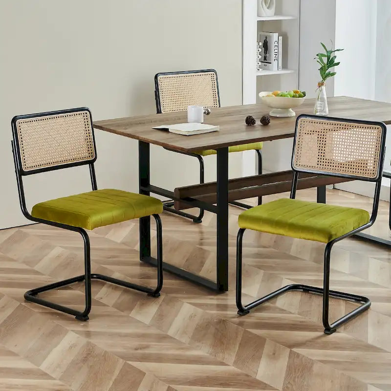 Lot de 2 chaises de salle à manger en rotin rembourrées de velours