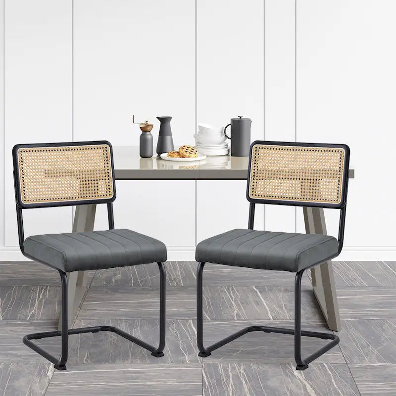 Lot de 2 chaises de salle à manger en rotin rembourrées de velours