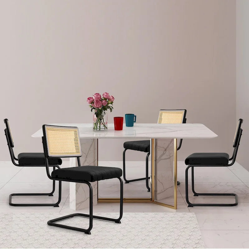 Lot de 2 chaises de salle à manger en rotin rembourrées de velours