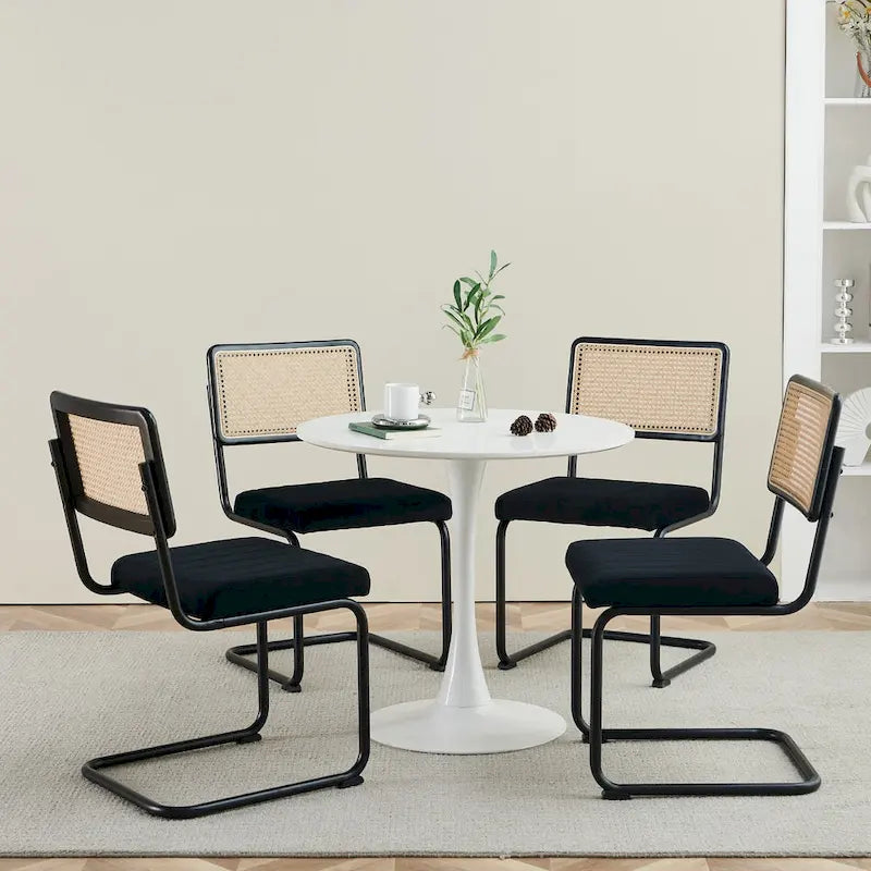 Lot de 2 chaises de salle à manger en rotin rembourrées de velours