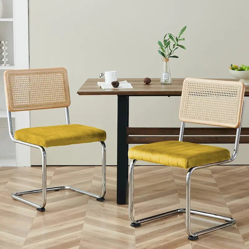 Lot de 2 chaises de salle à manger en rotin rembourrées de velours