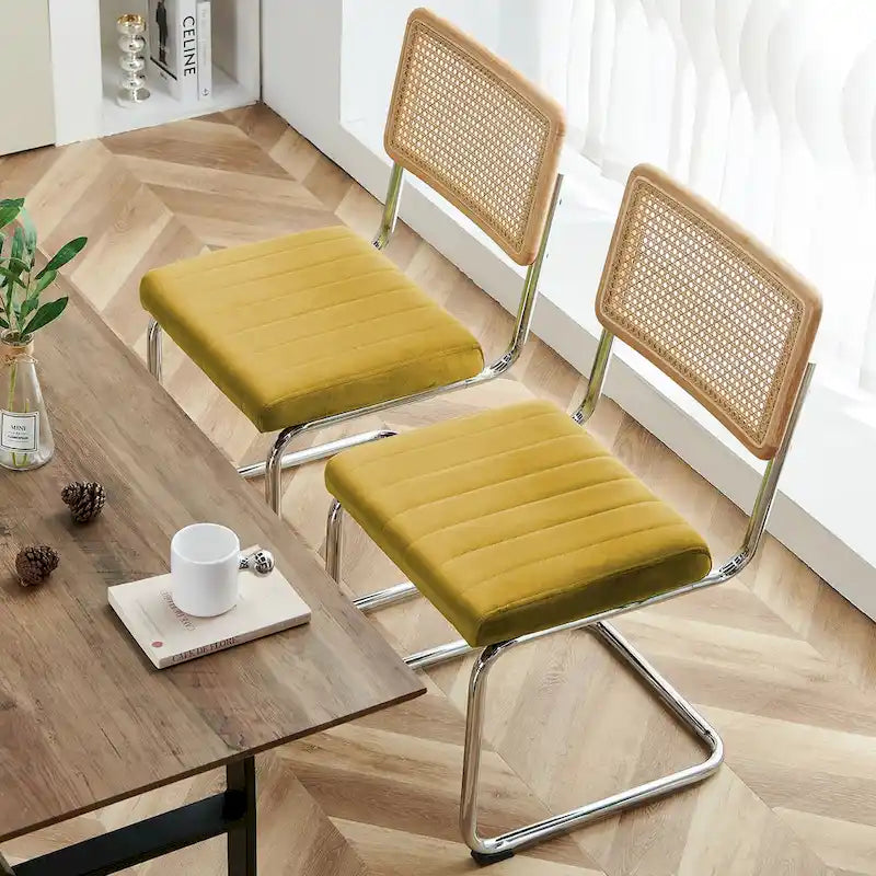 Lot de 2 chaises de salle à manger en rotin rembourrées de velours
