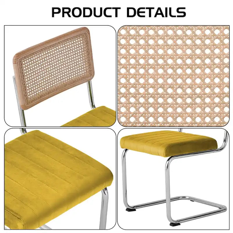 Lot de 2 chaises de salle à manger en rotin rembourrées de velours