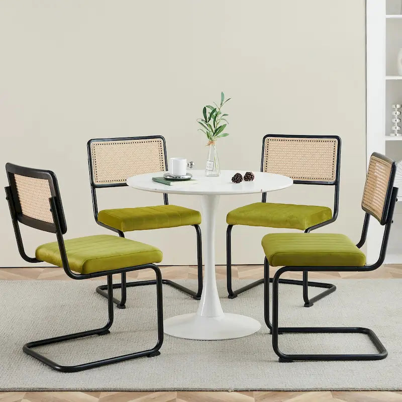 Lot de 2 chaises de salle à manger en rotin rembourrées de velours