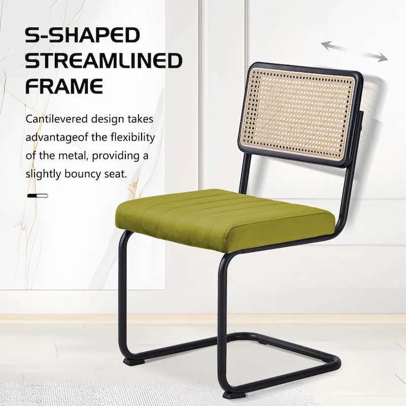 Lot de 2 chaises de salle à manger en rotin rembourrées de velours