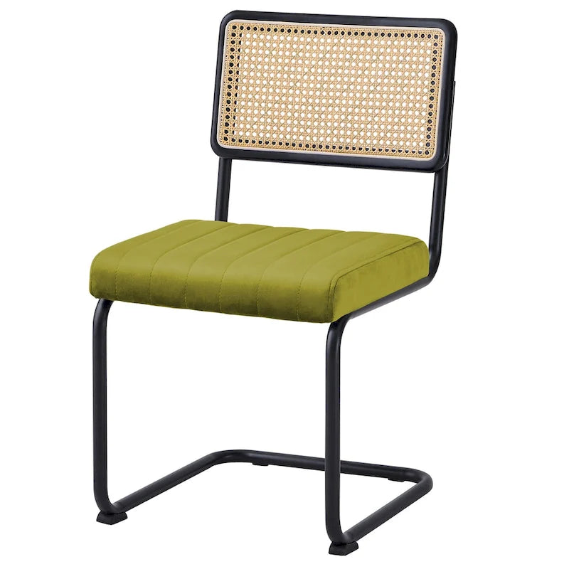 Lot de 2 chaises de salle à manger en rotin rembourrées de velours