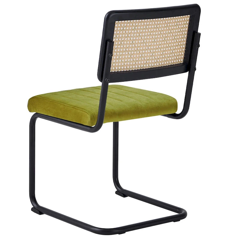 Lot de 2 chaises de salle à manger en rotin rembourrées de velours