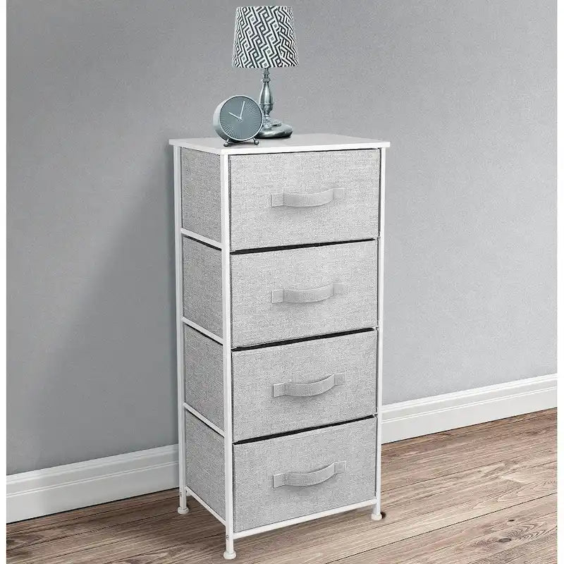 Commode de chambre à coucher à 4 tiroirs, format colonne, couleurs assorties