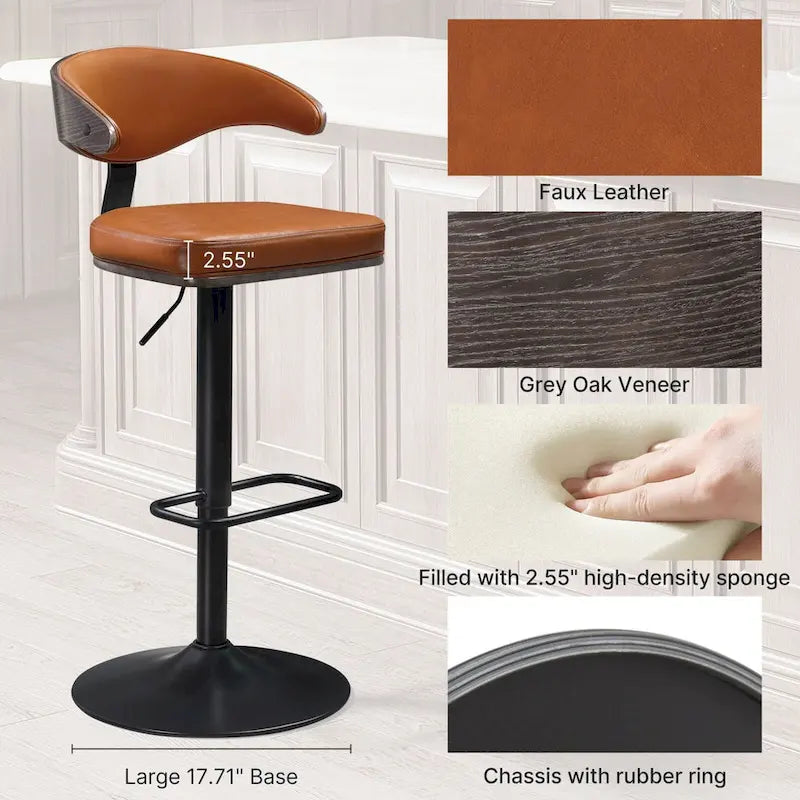 Taburetes de bar giratorios ajustables de madera curvada