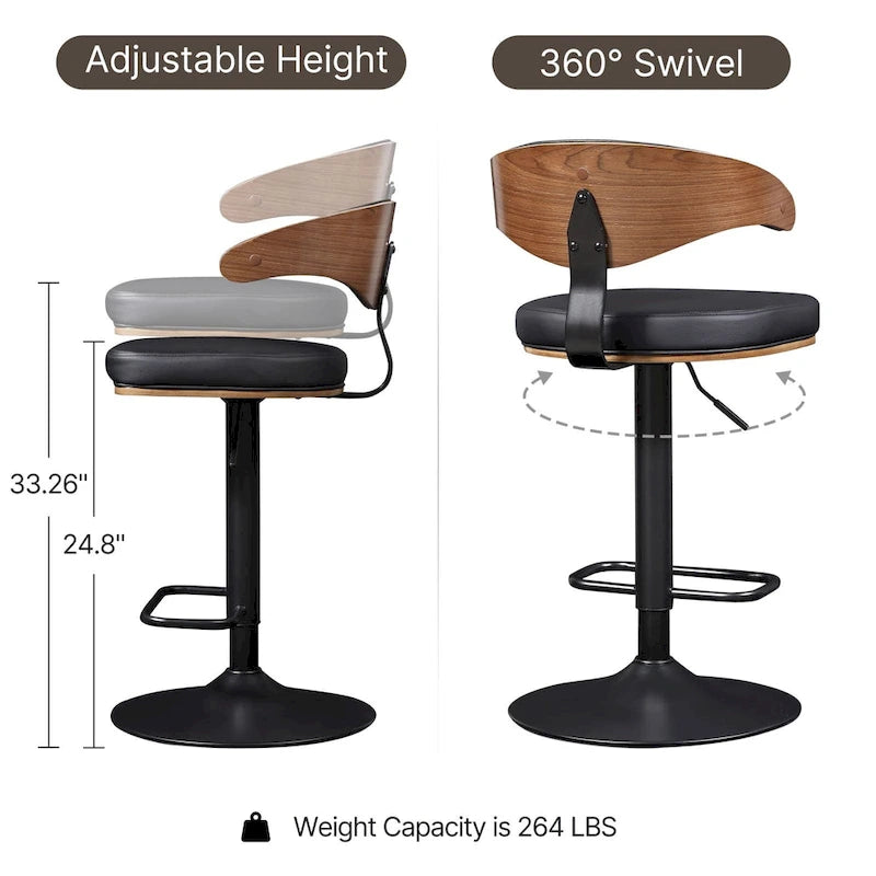 Taburetes de bar giratorios ajustables de madera curvada