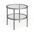 Table d’appoint ronde en métal argenté avec étagère