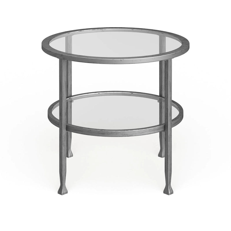 Table d’appoint ronde en métal argenté avec étagère