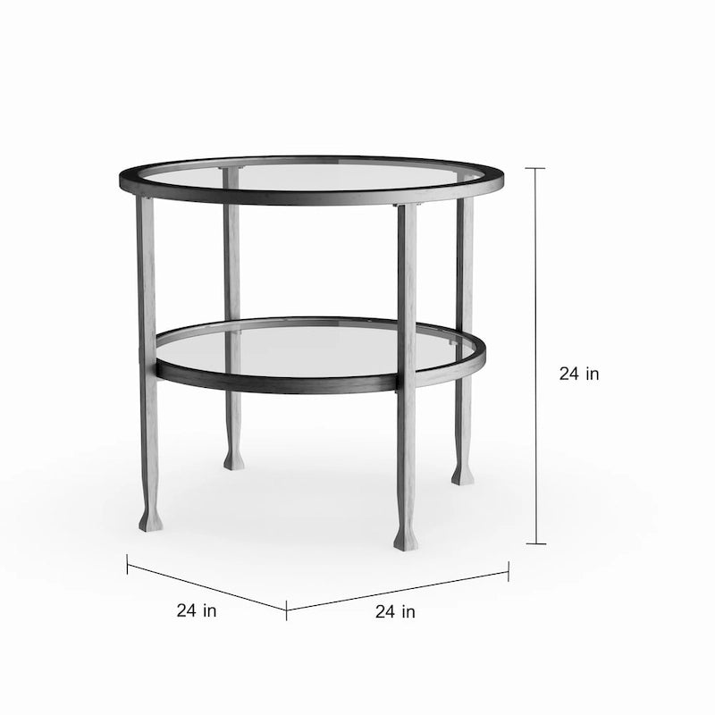 Table d’appoint ronde en métal argenté avec étagère