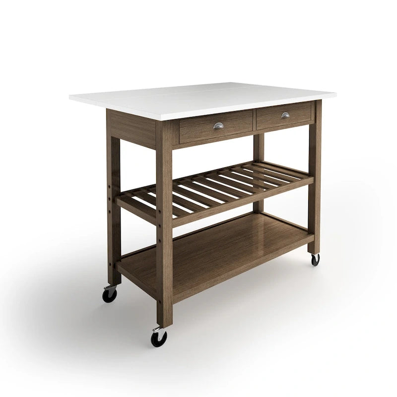 Firebranch Wood and Stainless Steel Drop Leaf Kitchen Cart