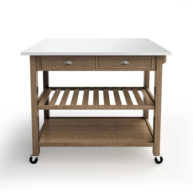 Carrito de cocina de madera y acero inoxidable con ala abatible