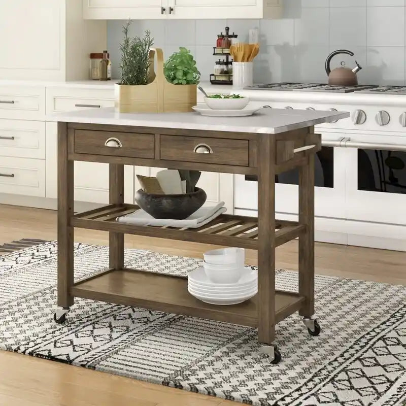 Carrito de cocina de madera y acero inoxidable con ala abatible