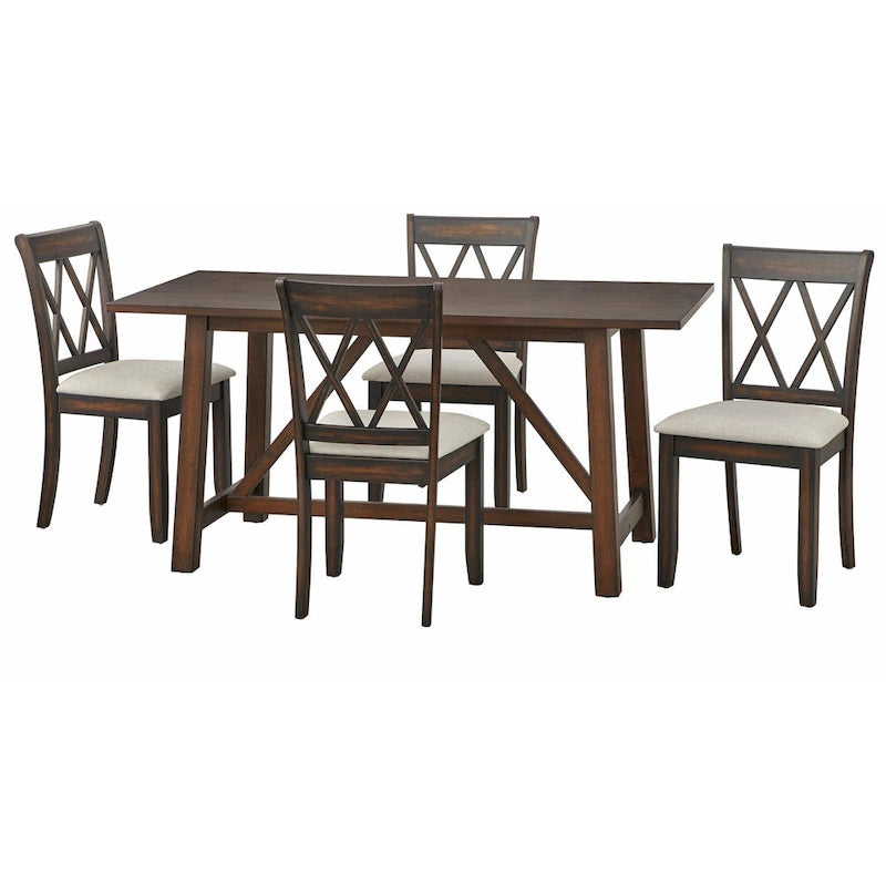 Table de salle à manger en bois style maison de campagne avec piètement en A, table rustique rectangulaire à tréteaux