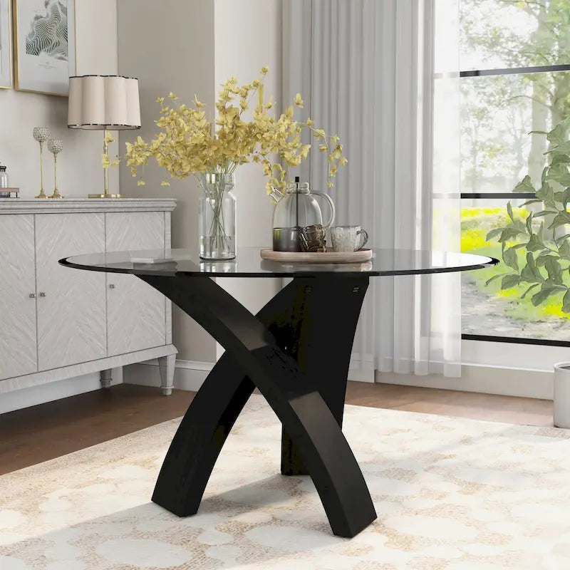 Table de salle à manger contemporaine ronde avec plateau en verre de 52 pouces