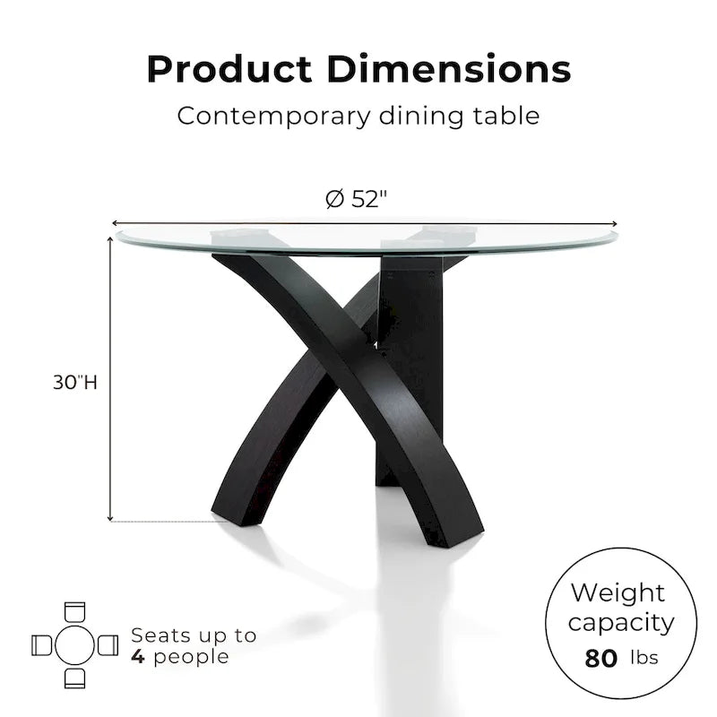 Table de salle à manger contemporaine ronde avec plateau en verre de 52 pouces