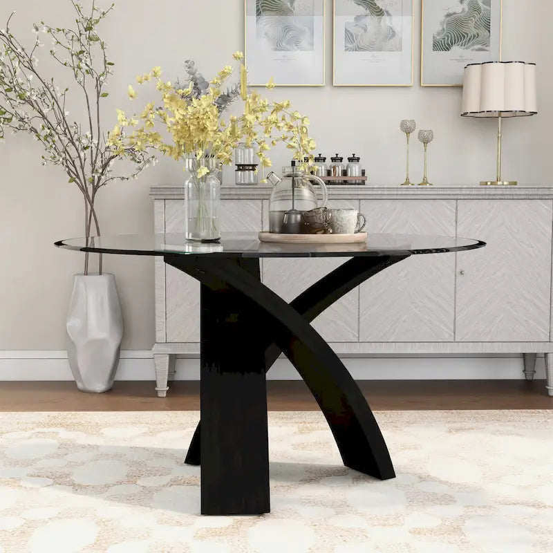 Table de salle à manger contemporaine ronde avec plateau en verre de 52 pouces