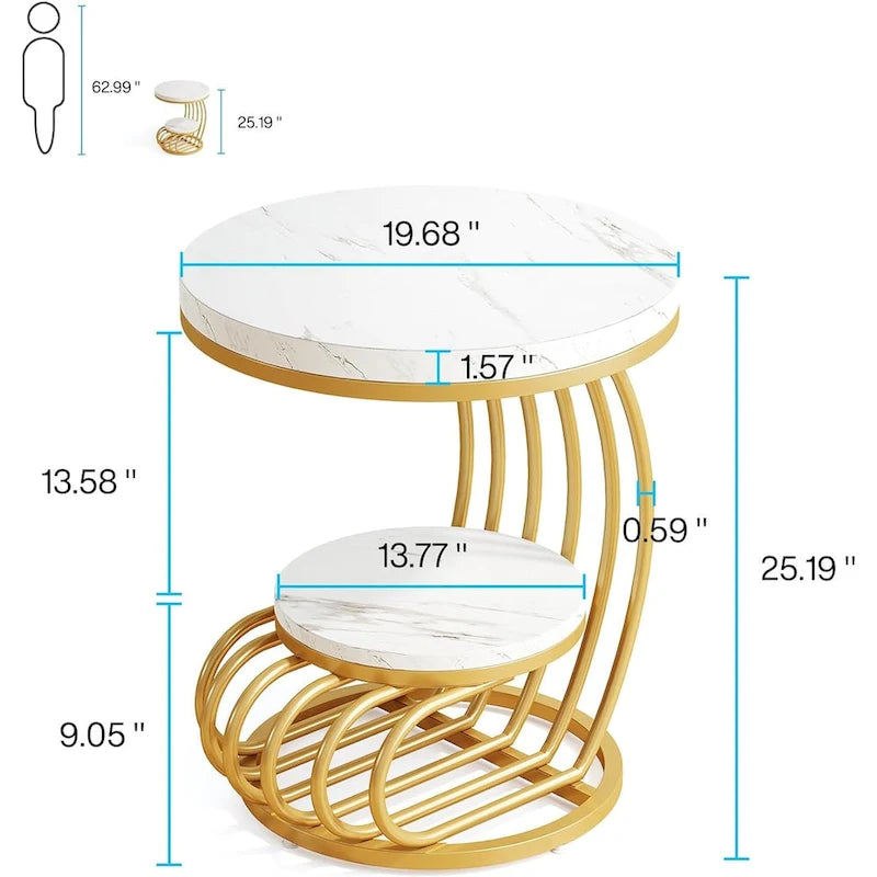 Table d’appoint à 2 niveaux en faux marbre avec étagère de rangement