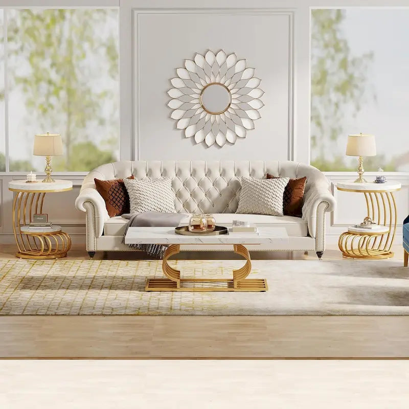 Table d’appoint à 2 niveaux en faux marbre avec étagère de rangement