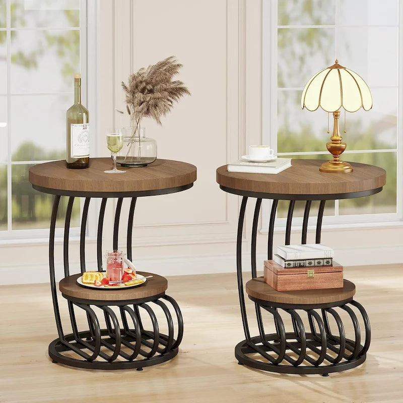 Table d’appoint à 2 niveaux en faux marbre avec étagère de rangement