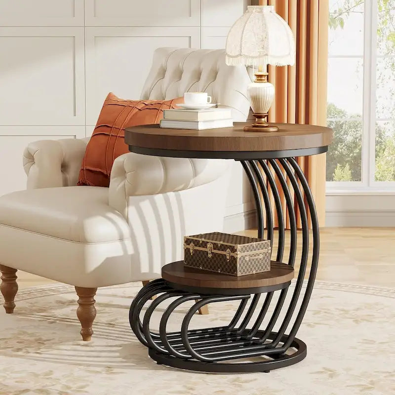 Table d’appoint à 2 niveaux en faux marbre avec étagère de rangement