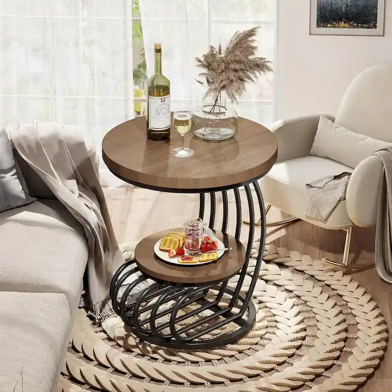 Table d’appoint à 2 niveaux en faux marbre avec étagère de rangement