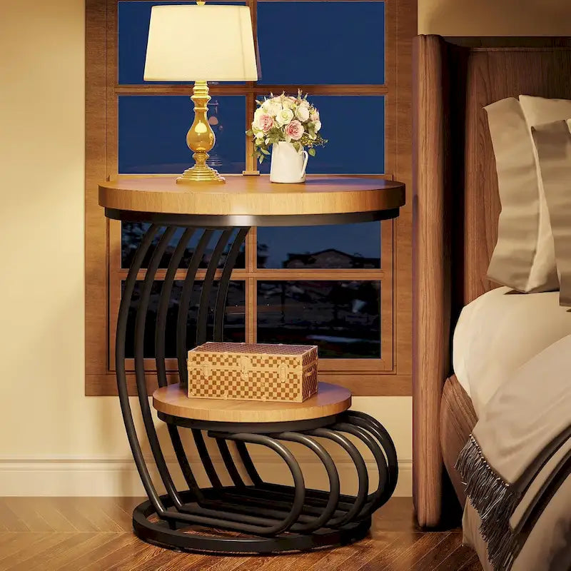 Table d’appoint à 2 niveaux en faux marbre avec étagère de rangement