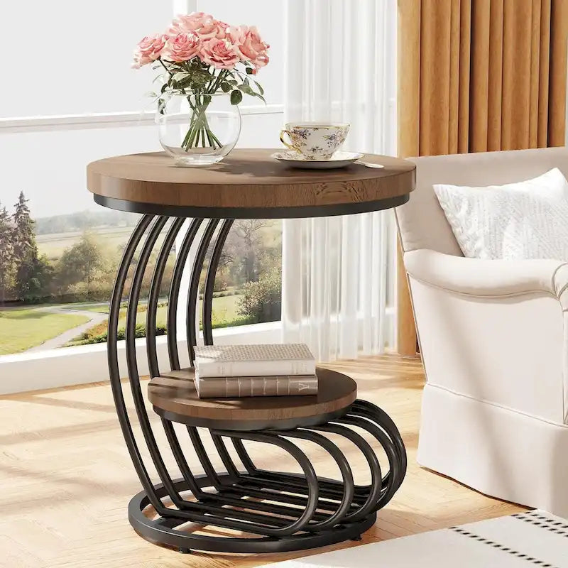 Table d’appoint à 2 niveaux en faux marbre avec étagère de rangement